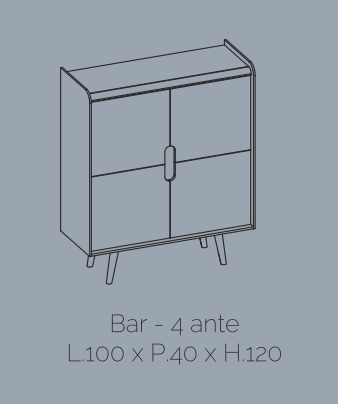 Madia alta con piedini, rovere wellington e bianco lucido