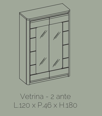Vetrina 2 ante, rovere wellington e bianco lucido, made in Italy