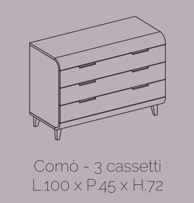 Madia 3 cassetti con piedini, bianco lucido, made in Italy