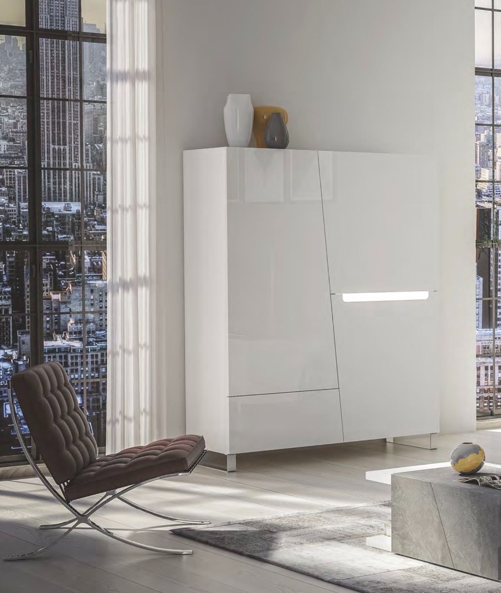 Madia alta 3 ante, 1 cassetto, bianco lucido, made in Italy