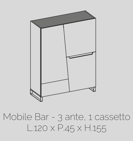 Madia alta 3 ante, 1 cassetto, bianco lucido, made in Italy