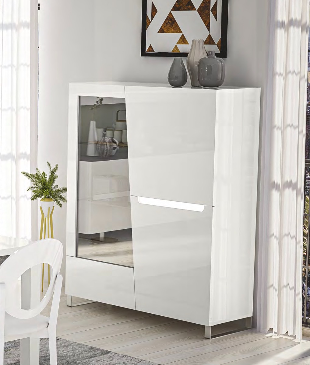 Vetrina 3 ante, 1 cassetto, bianco lucido, made in Italy