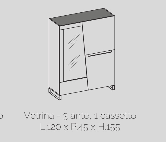 Vetrina 3 ante, 1 cassetto, bianco lucido, made in Italy