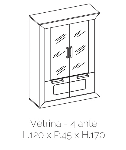Vetrina 4 ante bianca lucida con cornice argento, Made in Italy