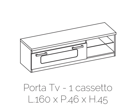 Porta TV bianco lucido con dettagli argento, Made in Italy