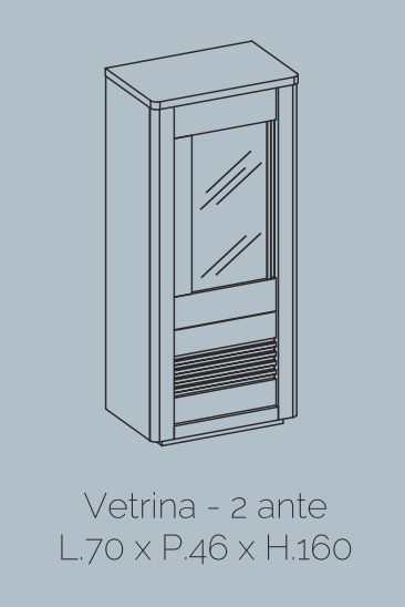 Vetrina colonna 2 ante, bianco lucido e rovere adamello 
