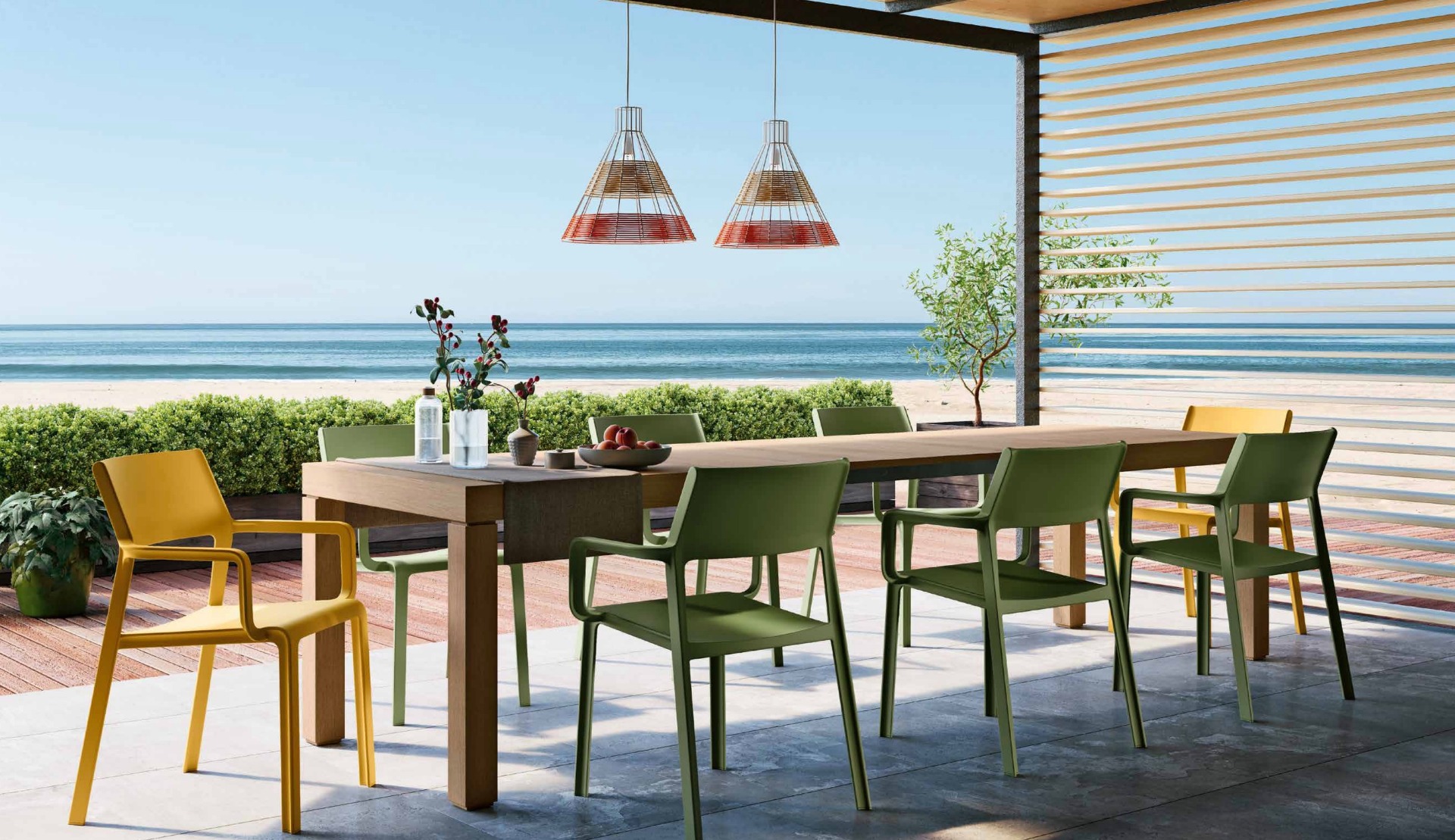 Tavolo di design L.160 allungabile, color rovere sbiancato, Made in Italy