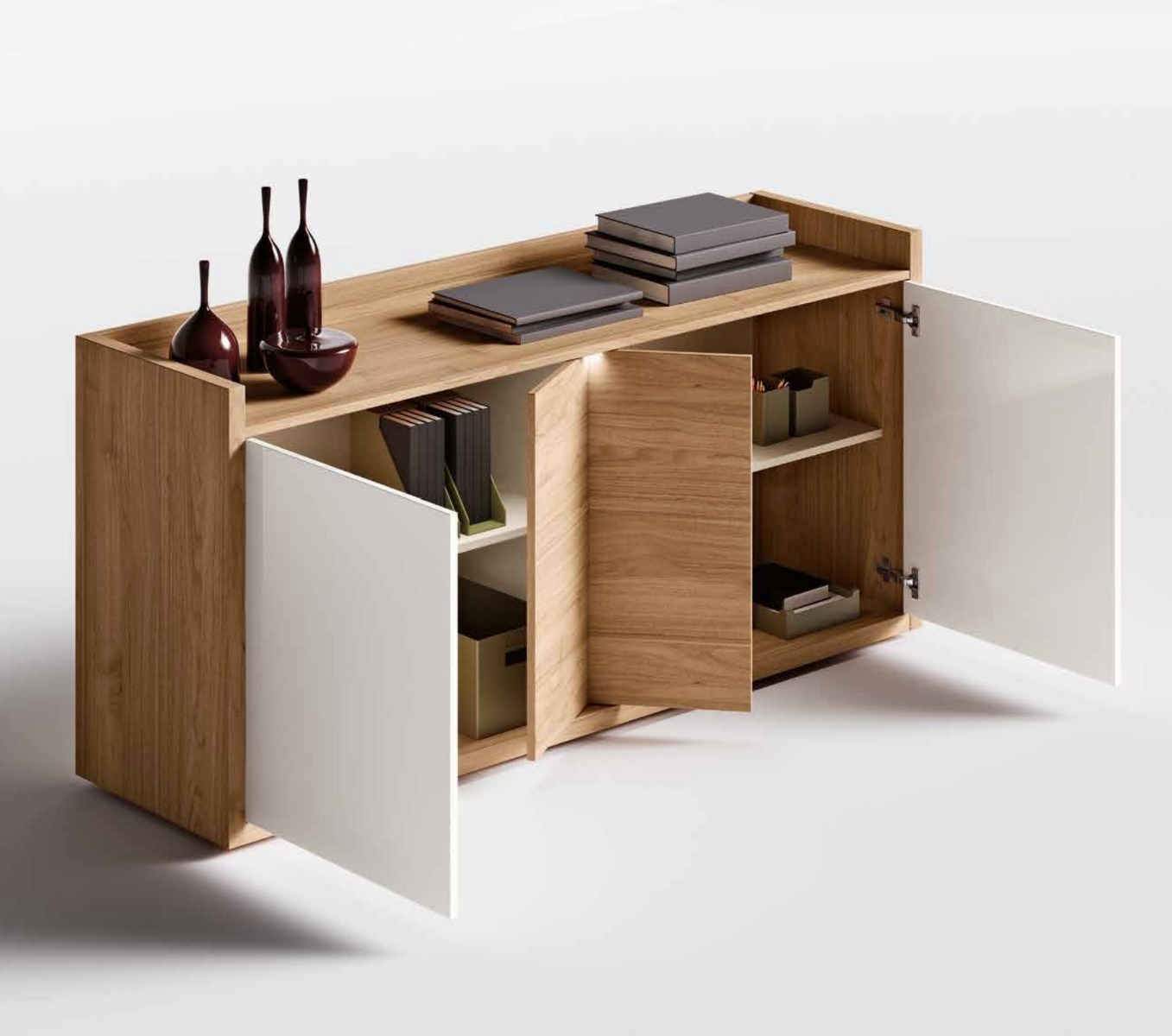 Porta tv, Madia, 4 ante, olmo natura e bianco lucido