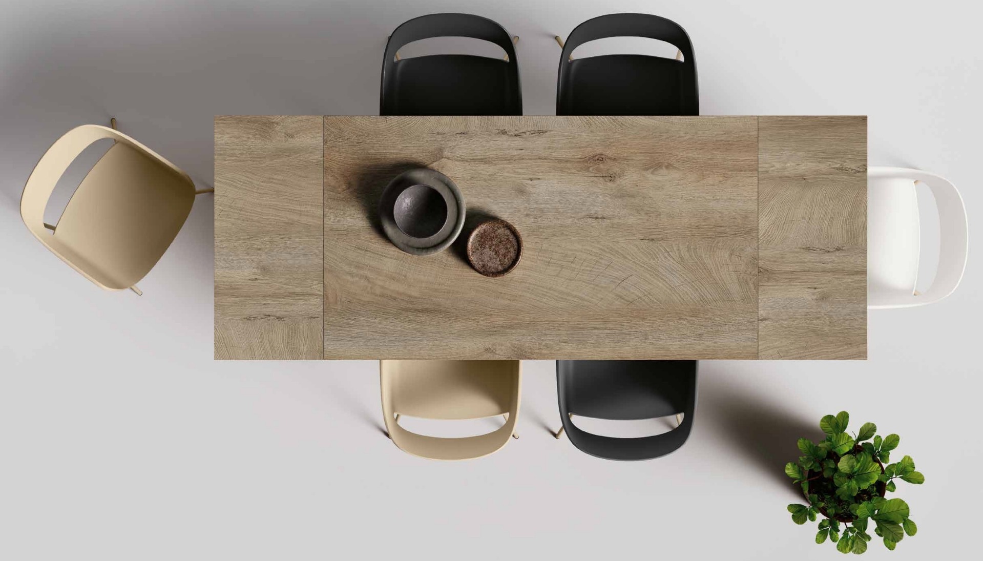 Tavolo di design L.160 allungabile, colore Quercia con gambe nere