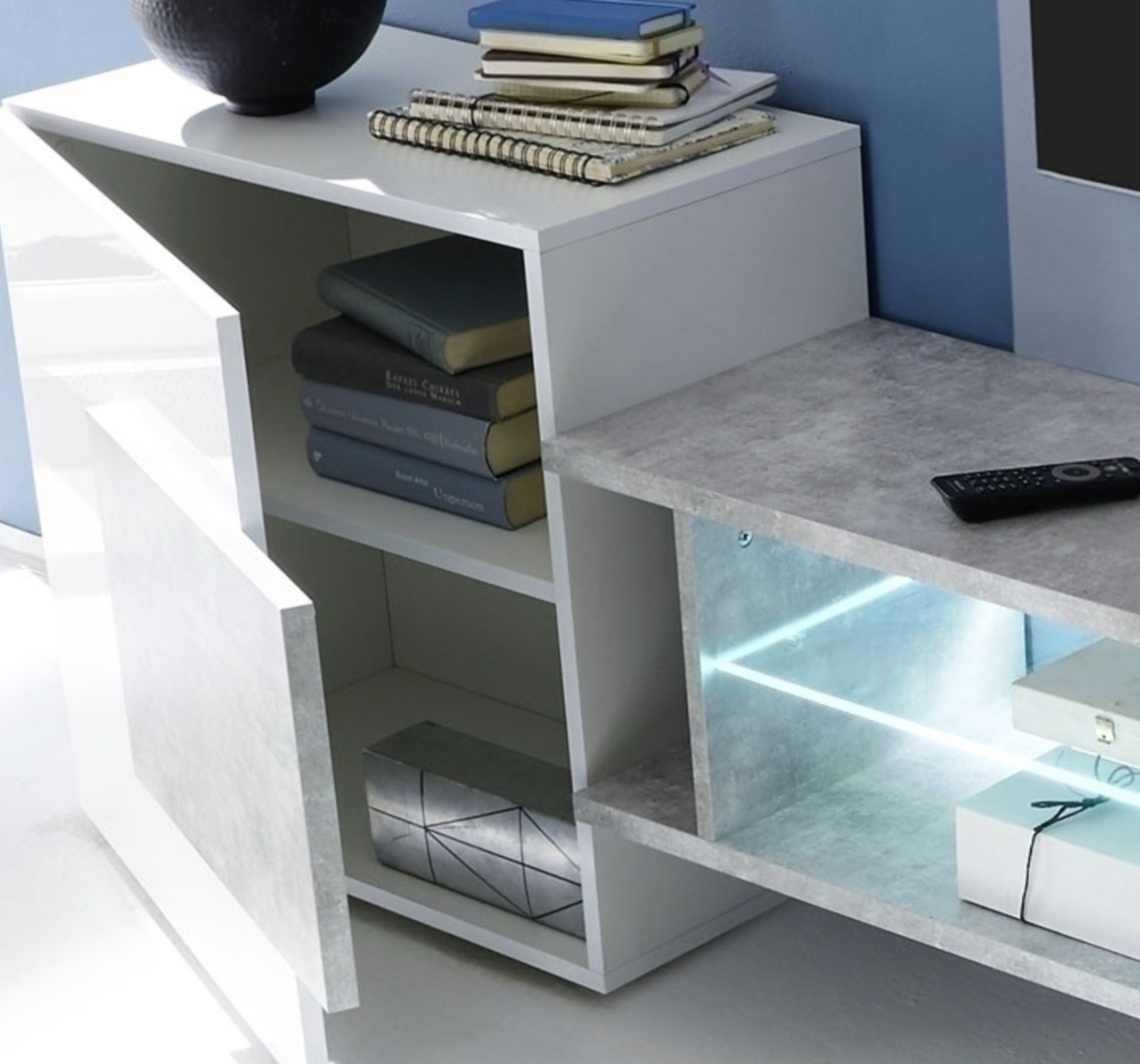 Mobile porta TV, parete attrezzata  Bianco Lucido e Nero