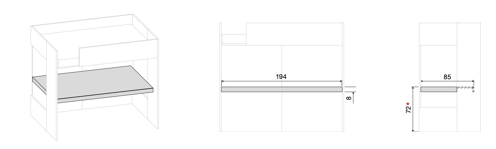 Letto a castello multifunzione con zona studio Spring Zenzero Shop
