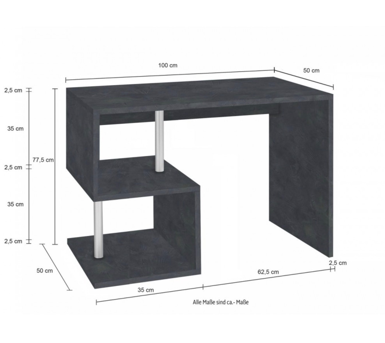 Scrivania scontata ardesia con gamba a "S", L.100