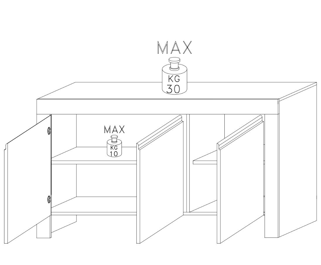 Credenza Moderna, Madia di Design, 3 ante, Bianco Lucido, Alba