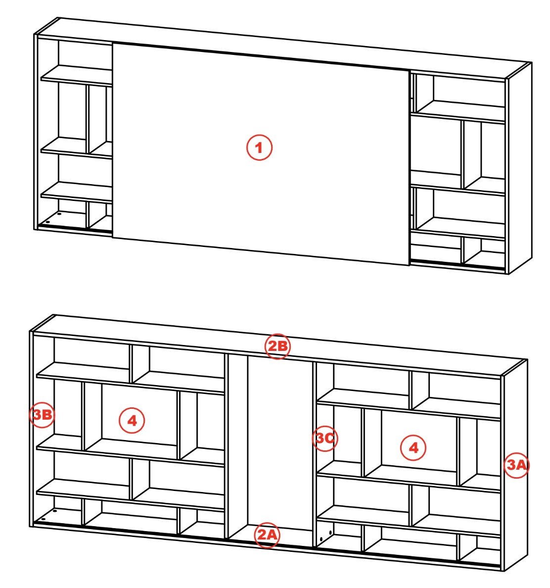 Libreria con porta scorrevole, porta tv sospeso