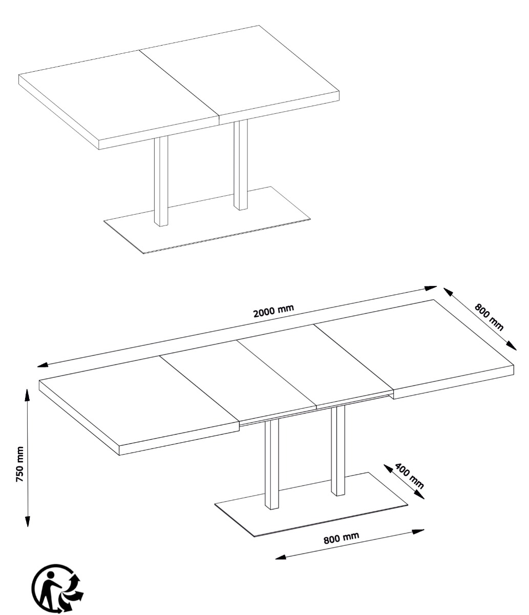 Tavolo allungabile Industry  con base centrale in finitura rovere ed acciaio