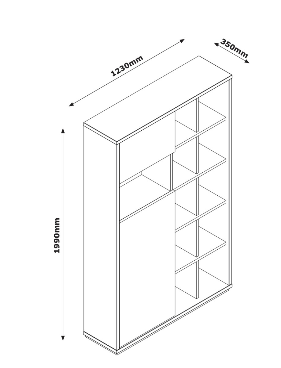 Libreria moderna da ufficio 2 ante,finitura Rovere e Bianco laccato