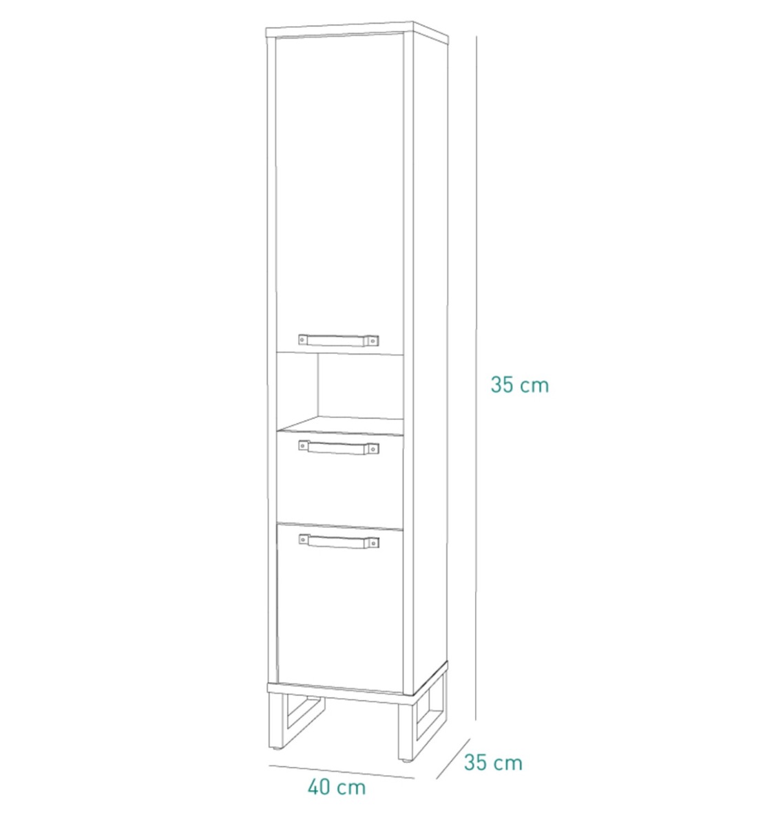 Colonna multiuso con 2 ante e un cassetto in finitura Cemento e Rovere invecchiato