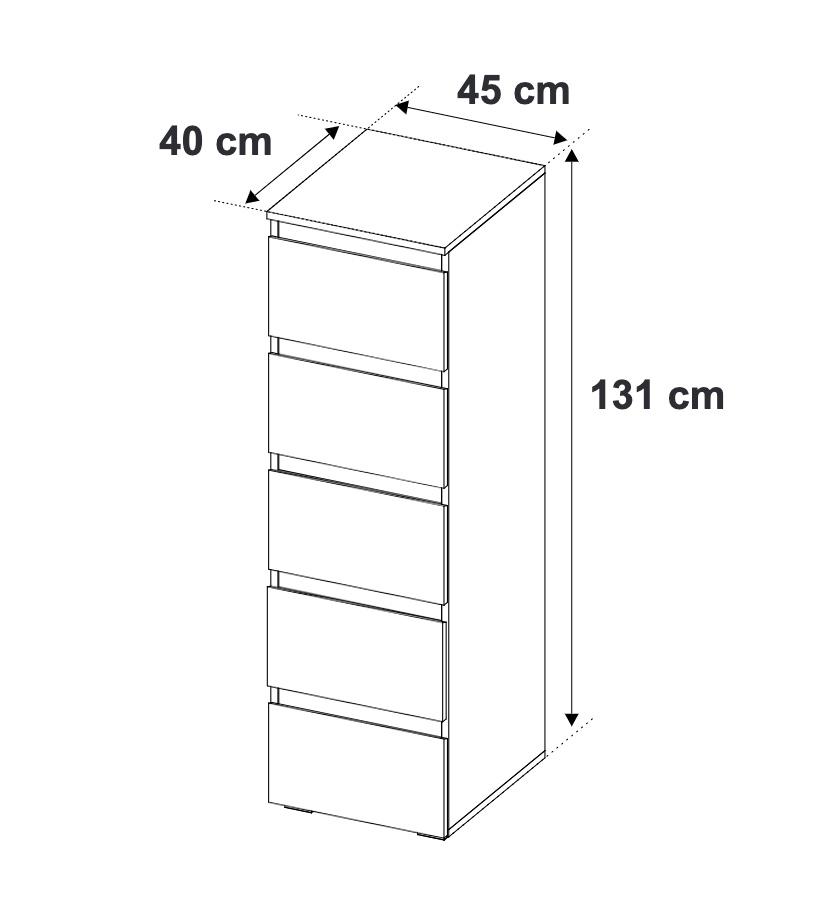 Settimino salvaspazio a 5 cassetti finitura Rovere