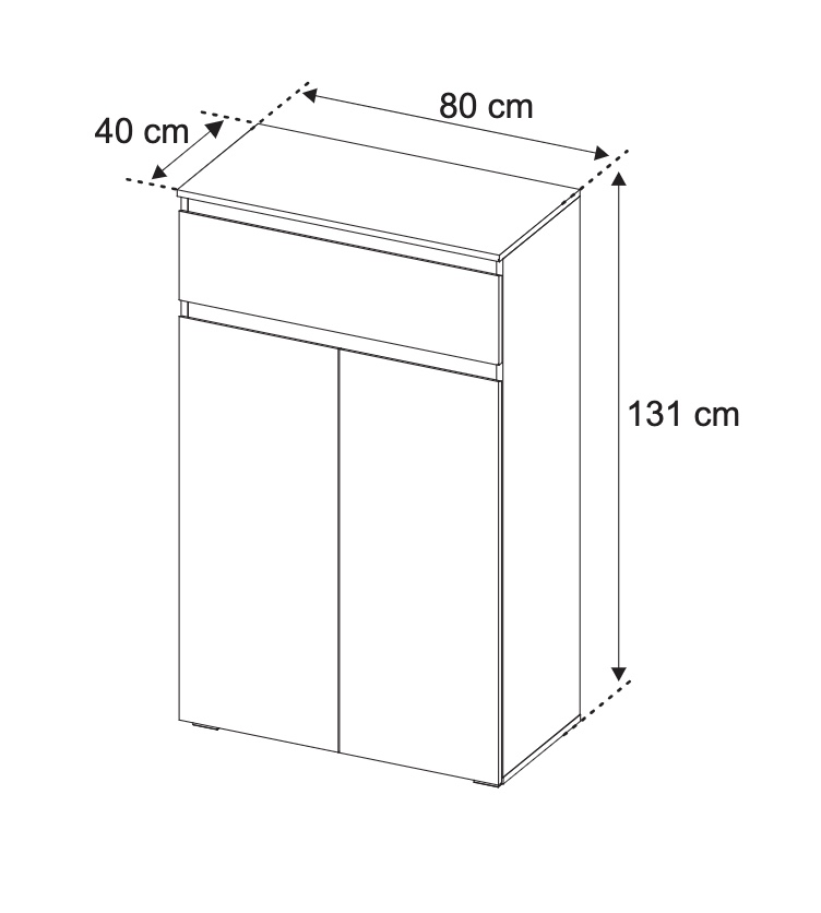 Madia alta dal design semplice con 2 ante e 1 cassetto finitura Bianco opaco
