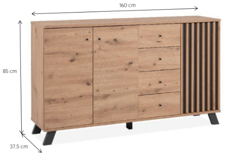 Madia 3 ante e 4 cassetti, finitura Rovere Oak e Antracite 