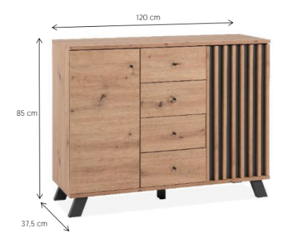 Credenza 2 ante e 4 cassetti, colore Rovere Oak e Antracite 