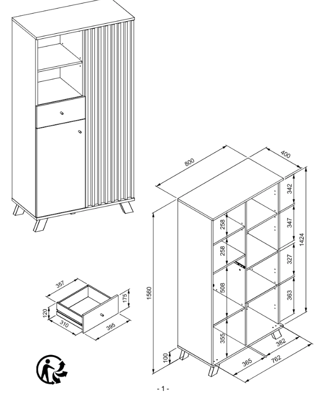 Madia alta stile nordico, finitura Rovere Oak e Antracite in offerta 