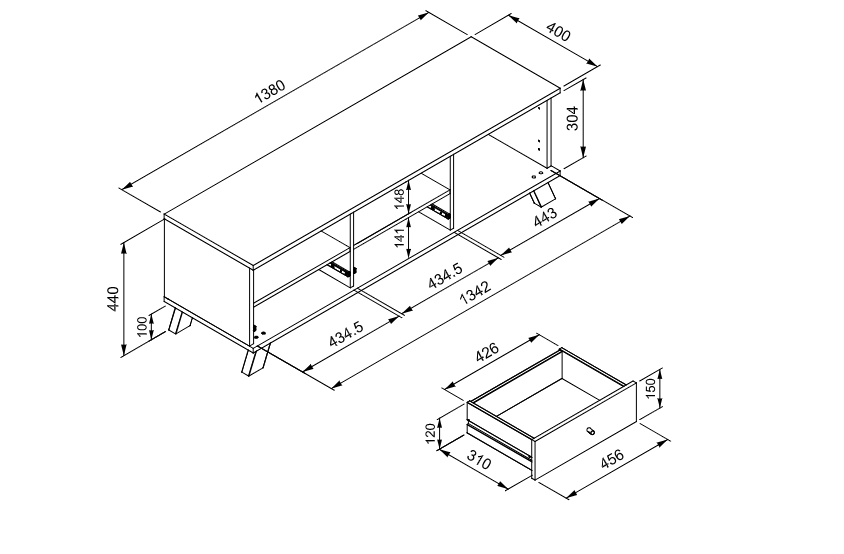 Porta TV nordico, finitura Rovere Oak e Antracite in offerta