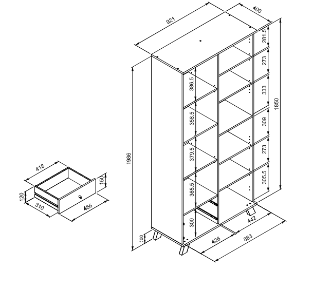 Offerta Vetrina stile nordico, finitura Rovere Oak e Antracite 