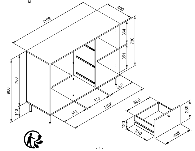 nuova Conveniente Madia 2 ante e 3 cassetti, finitura Blu scuro