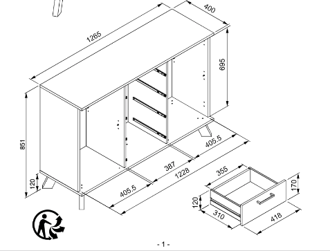 credenza 2 ante e 4 cassetti, finitura Quercia del Nord