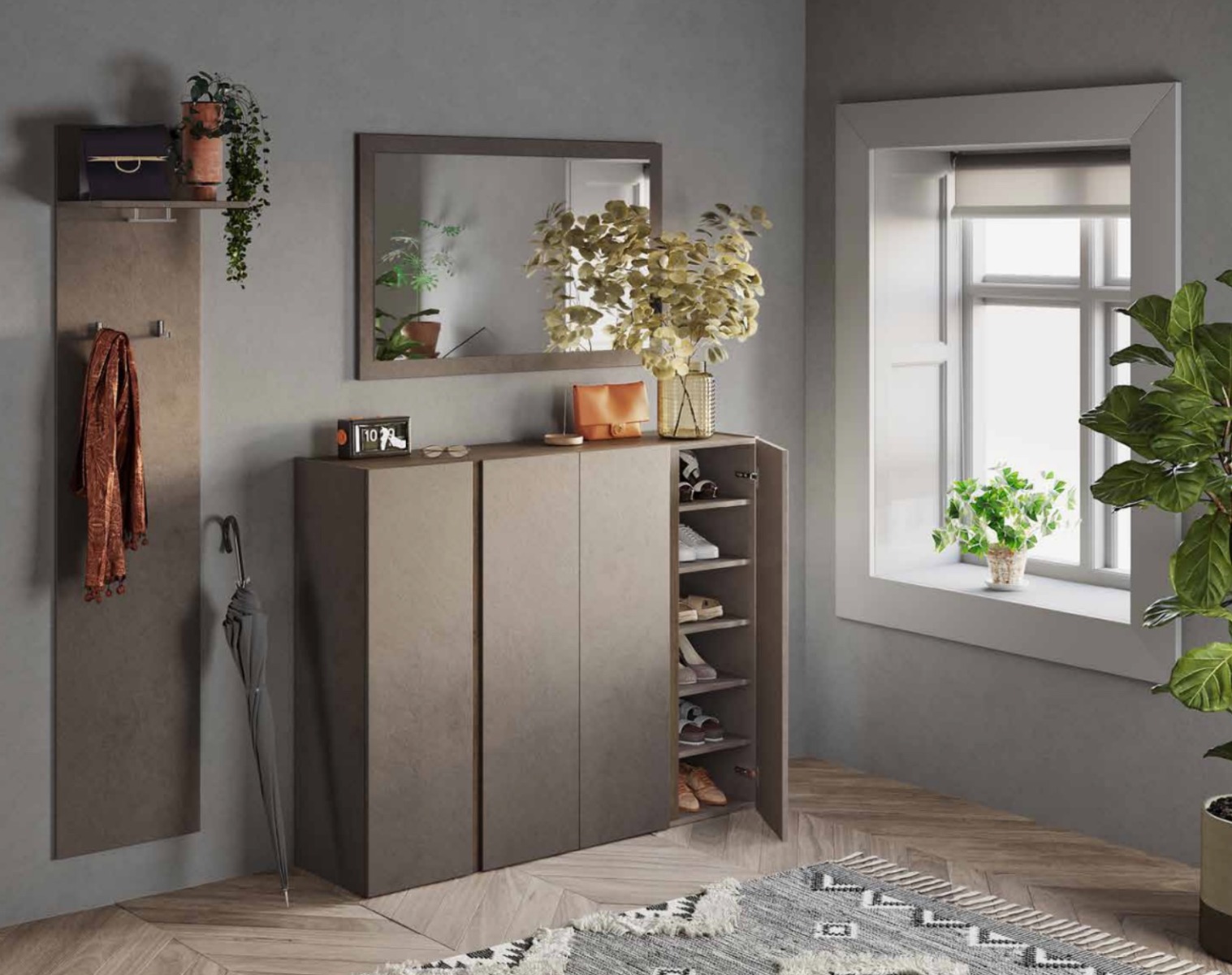 composizione bronzo con madia e specchio