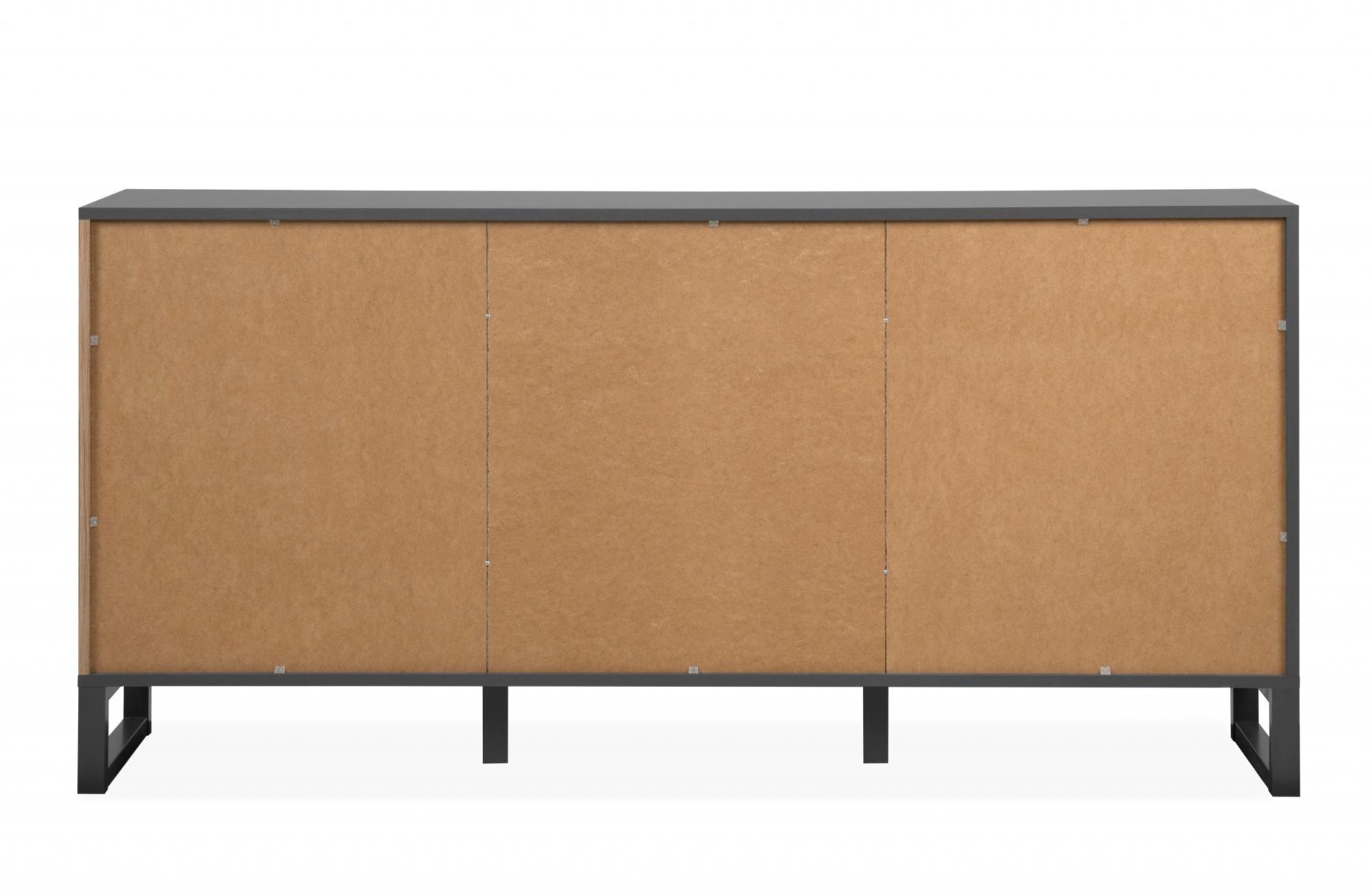 Madia moderna con tre ante e tre cassetti in finitura antracite e bamboo