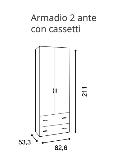 Armadio bianco frassinato a due ante e due cassetti