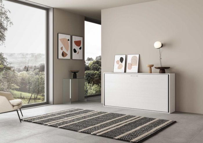 Letto finitura Bianco frassino, a scomparsa Slide versione singola, Made in Italy