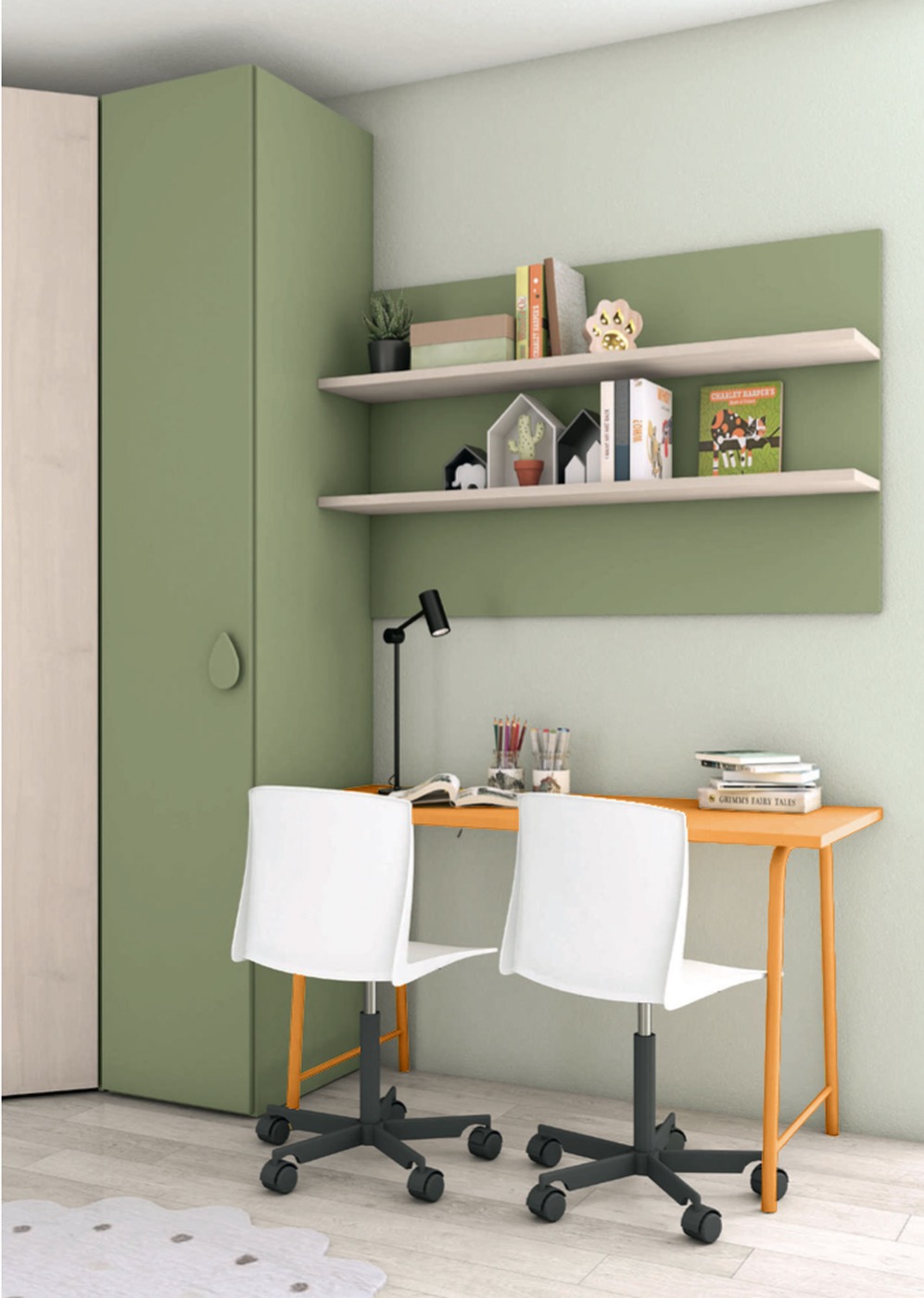 Scrivania moderna con gambe in metallo in finitura Miele