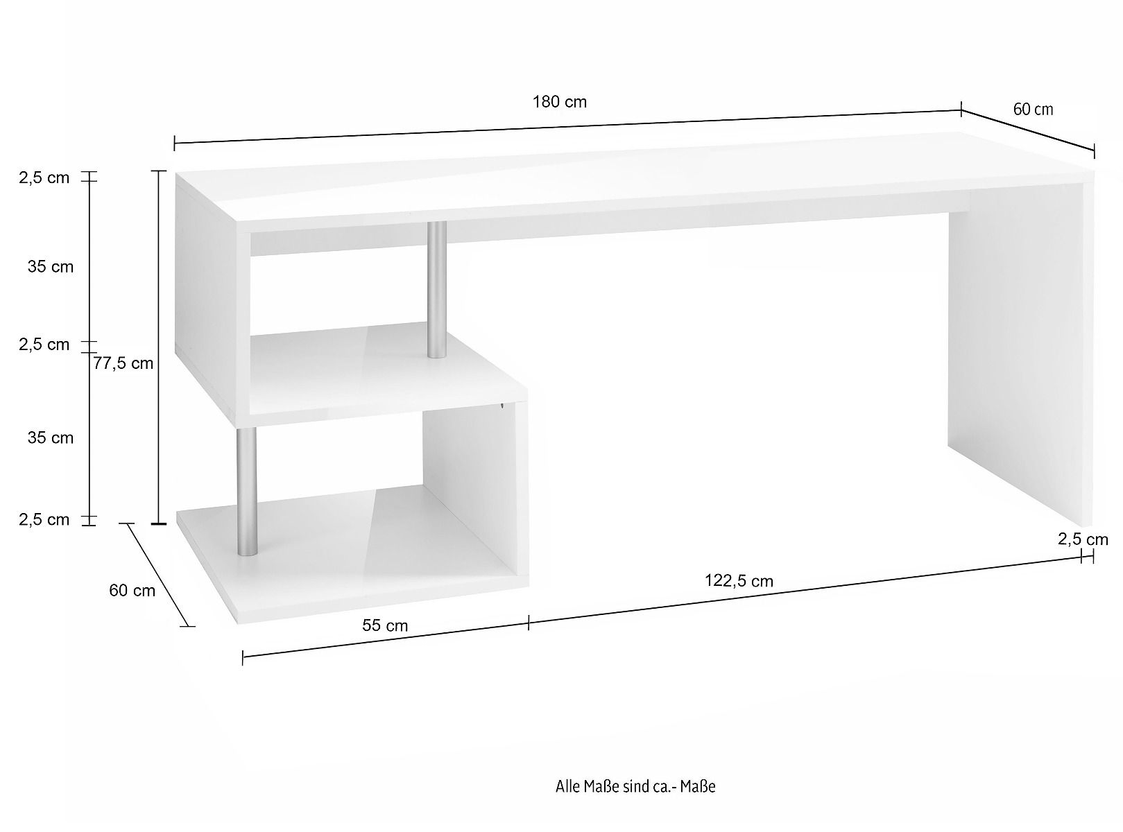 Scrivania bianca lucido, L.180