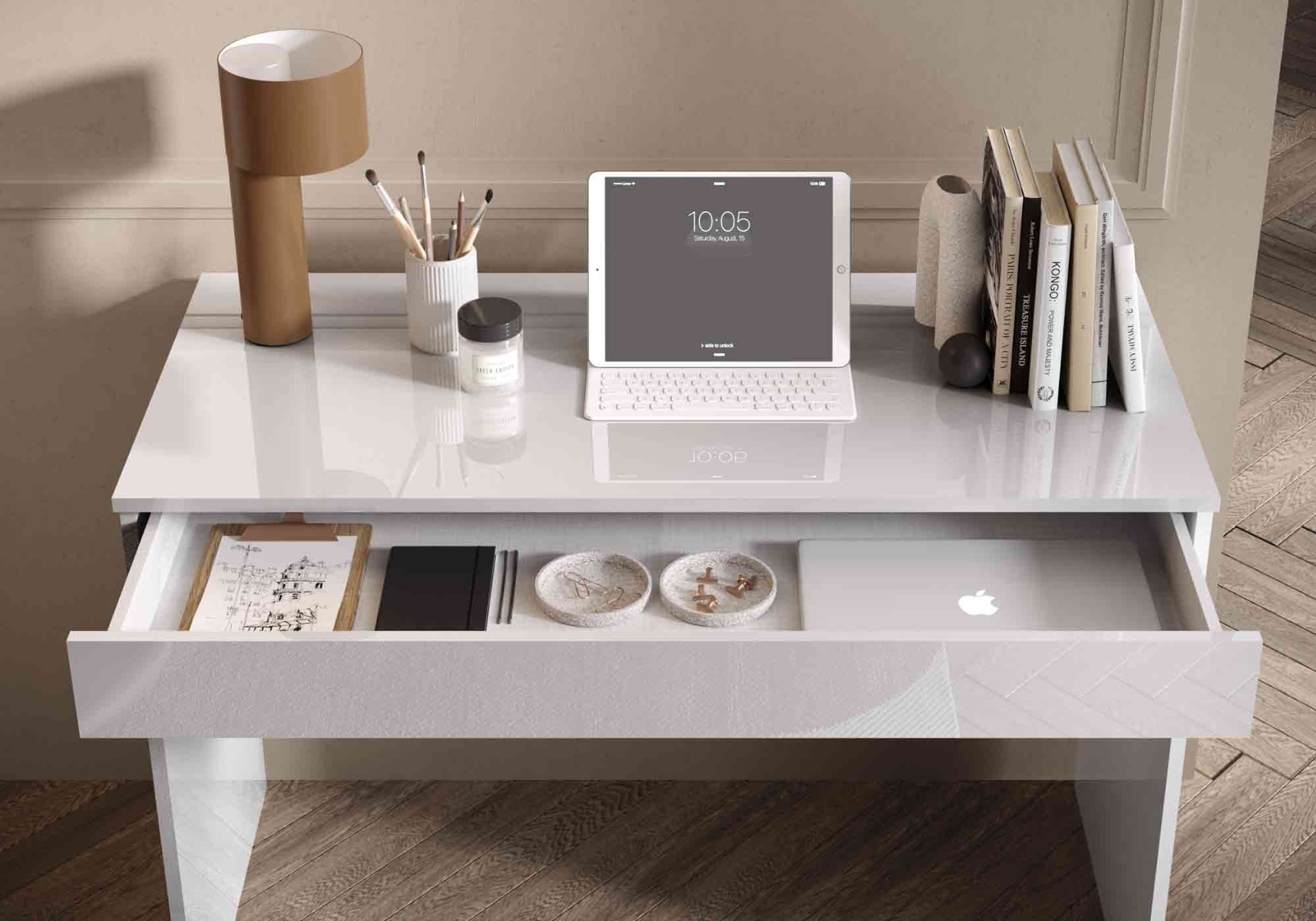 Scrivania moderna finitura Bianco lucido