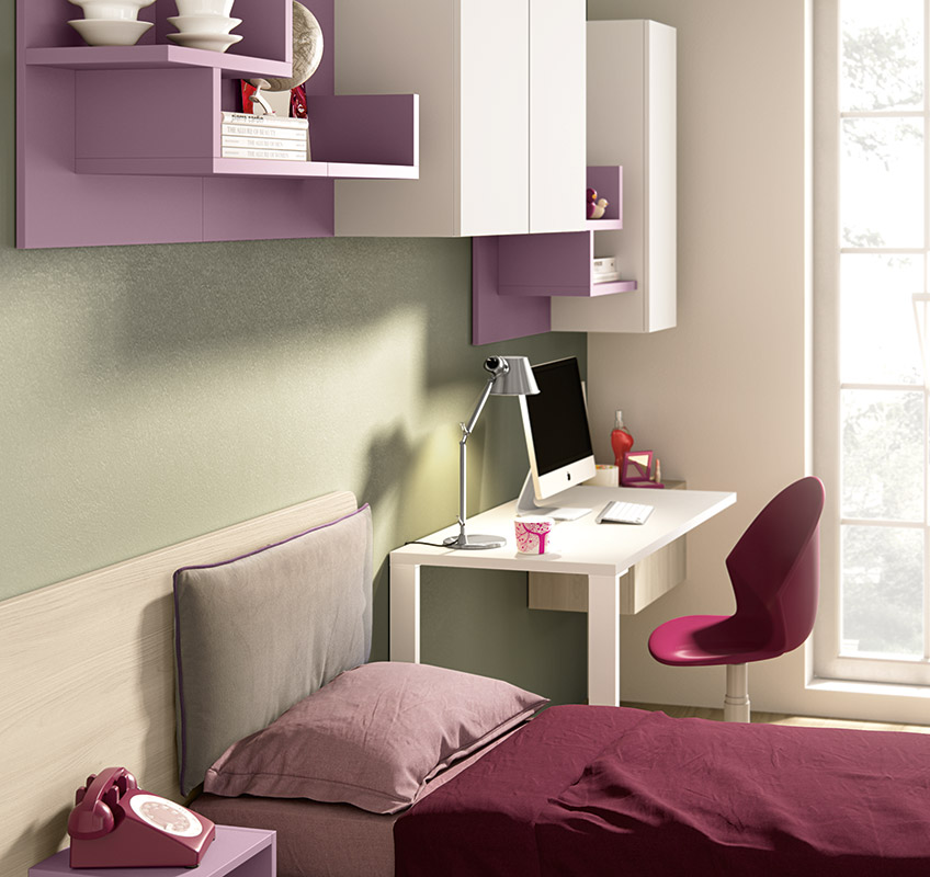 Scrivania  per camerette bianca con pensile Olmo