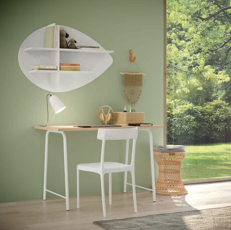 Cameretta ponte con scrivania, finitura Cemento artico, Royal oak e Oliva