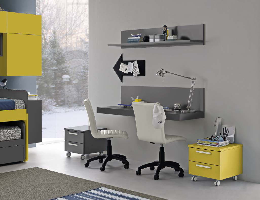 Scrivania sospesa con mensola, finitura Grigio titanio