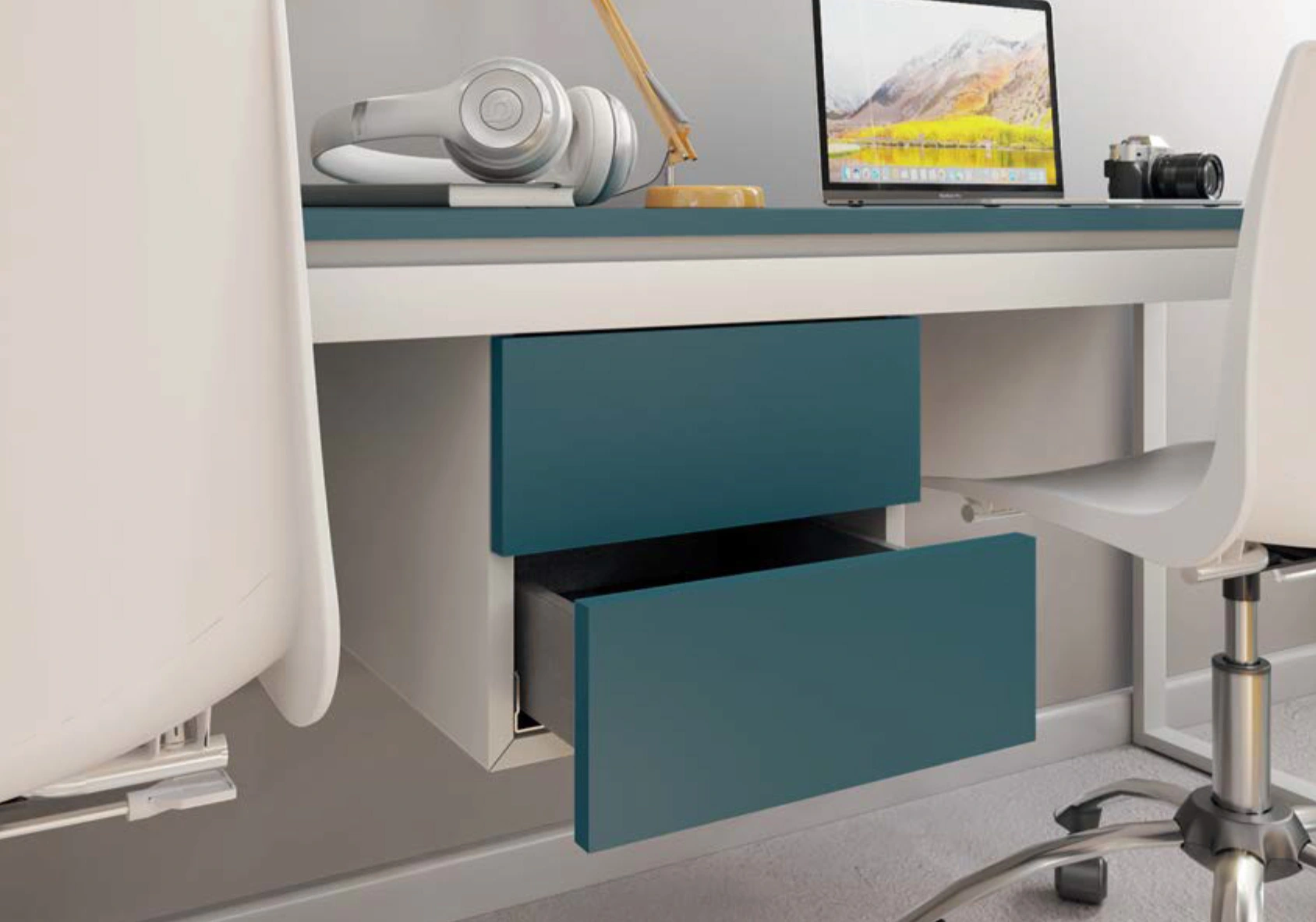 scrivania blu doppia