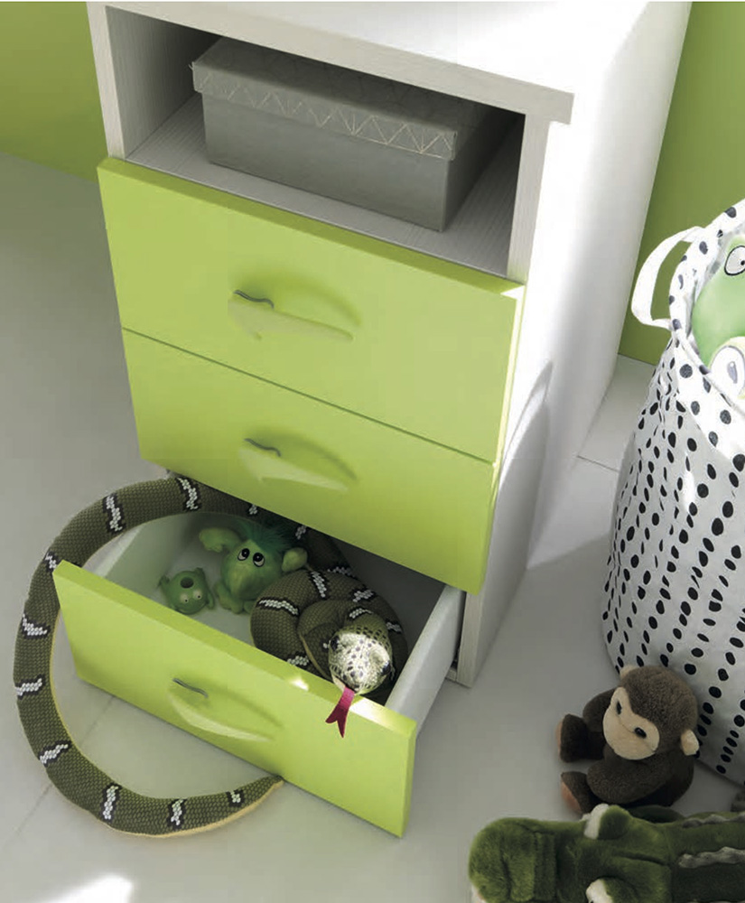 Scrivania bambini con cassettiera Moretti Compact, finitura Betulla e Verde cedro
