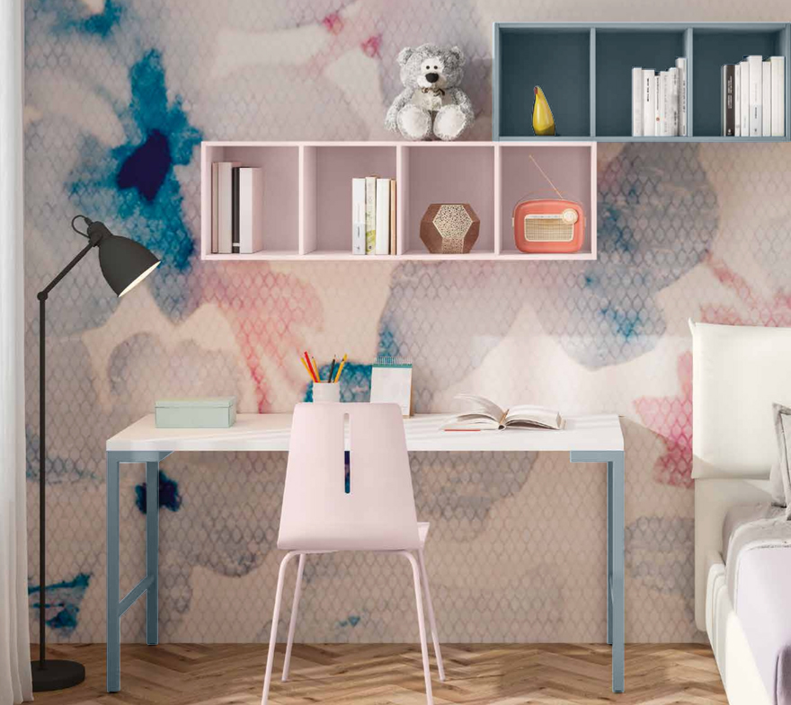 Scrivania per camerette in finitura Carta da zucchero e Bianco