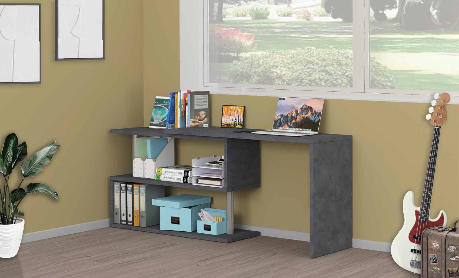 Conveniente Scrivania girevole pluriposizionabile finitura Grigio Report, Made in Italy