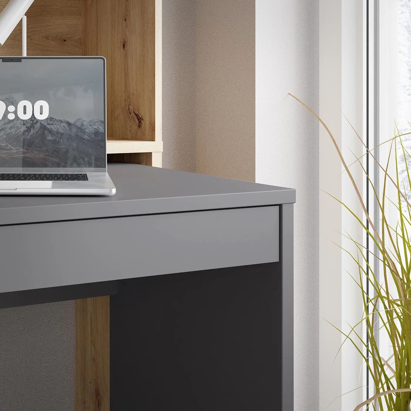 scrivania con ruote grigia