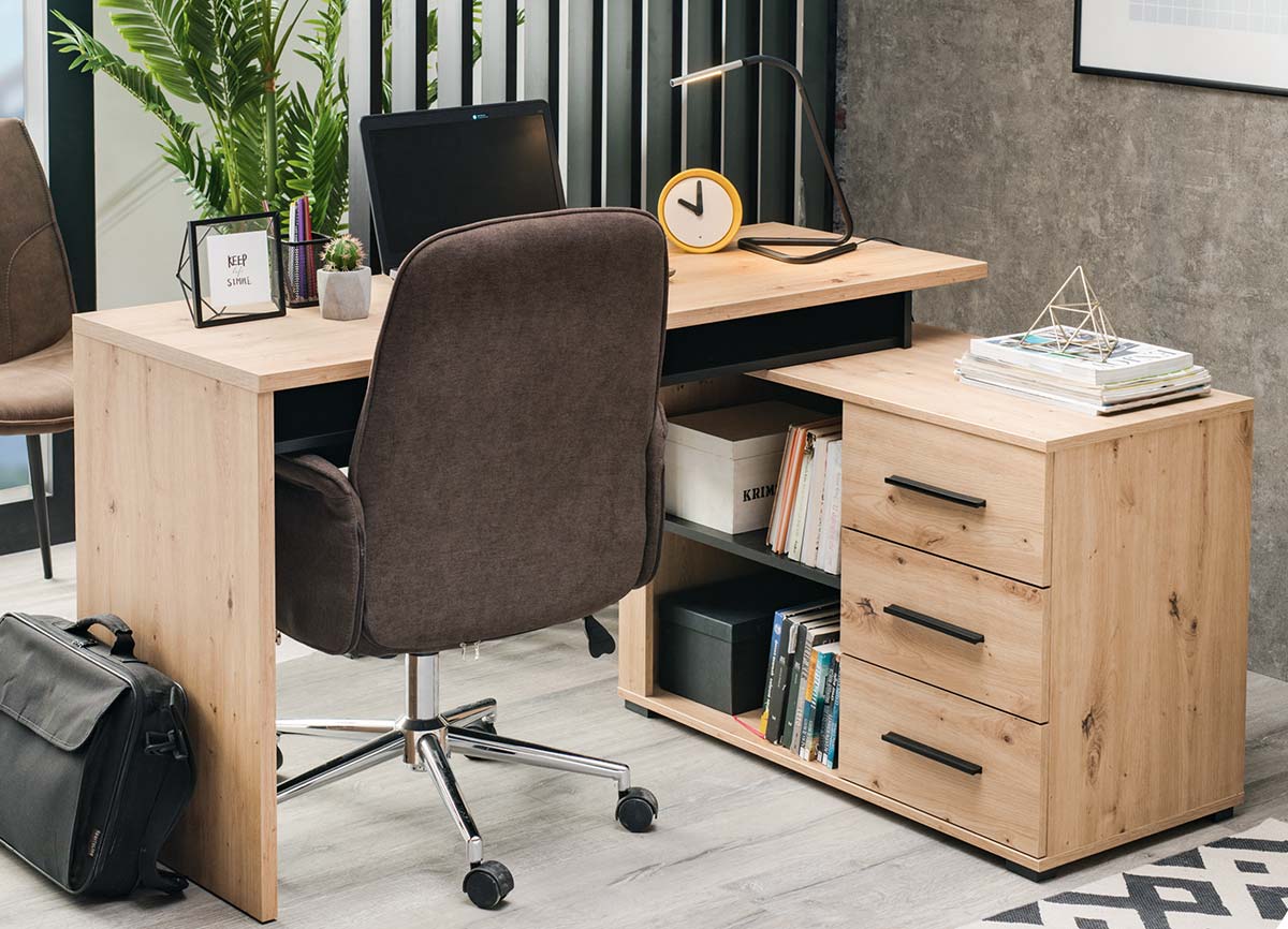 Scrivania angolare industry, finitura Nero e Rovere