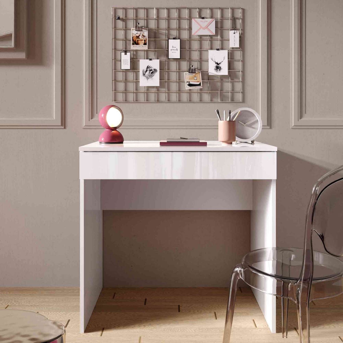 Scrivania salvaspazio finitura Bianco lucido in offerta