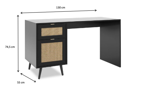 Scrivania Arendal con cassettiera, finitura Nero con dettagli Oro