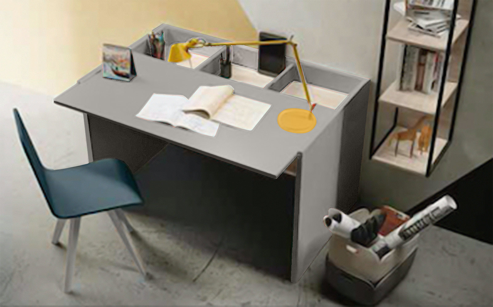 Scrivania Grigio seta con piano scorrevole per camerette