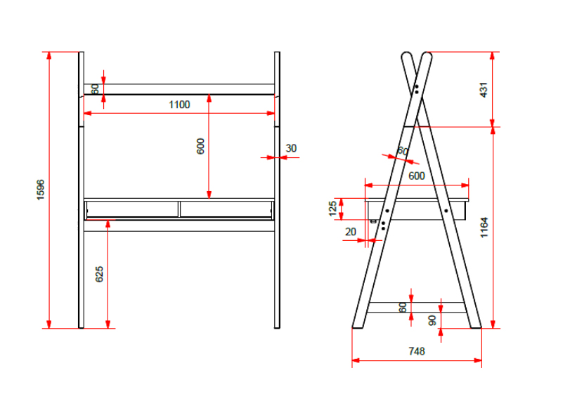 Scrivania per camerette stile nordico, finitura Bianco e Pino massello